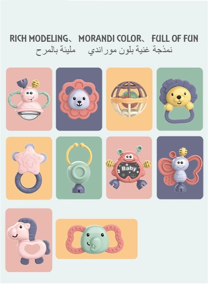 GUDOO 11-Piece Baby Rattle & Teething Toy Set, Food Grade Silicone Sensory Toys for Infants 0-24 Months, Early Development Gift for Boys and Girls - Image 1