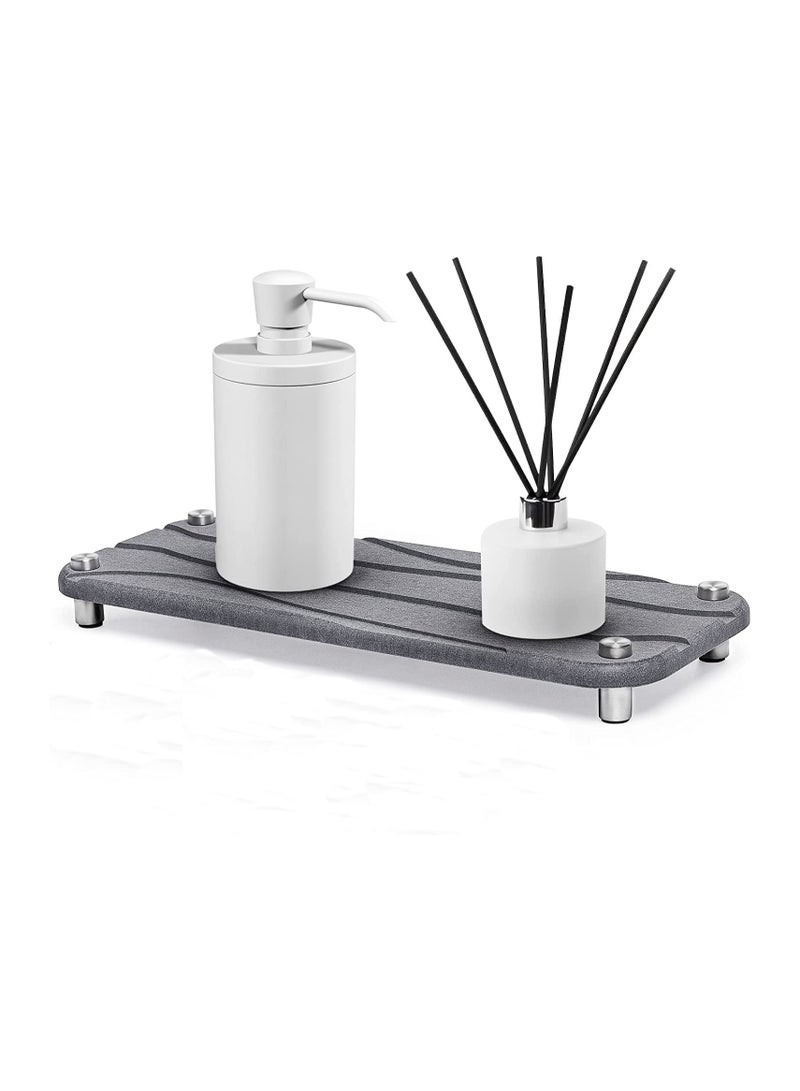 KASTWAVE صينية مغسلة حجرية سريعة الجفاف، صينية حجرية ماصة للماء للمغسلة، منظم مغسلة جاف فوري، حامل إسفنجي من الأرض الدياتومية لصينية المطبخ والحمام - Image 1