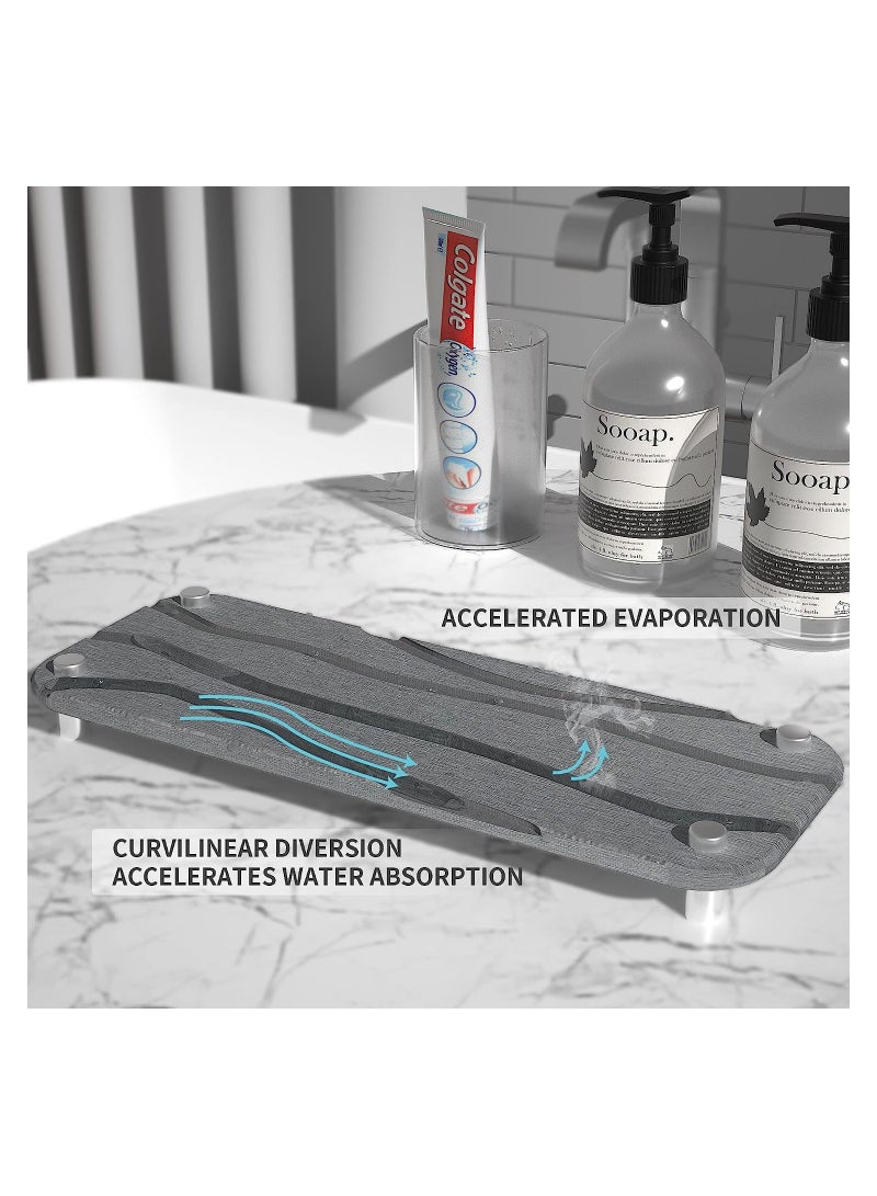 KASTWAVE صينية مغسلة حجرية سريعة الجفاف، صينية حجرية ماصة للماء للمغسلة، منظم مغسلة جاف فوري، حامل إسفنجي من الأرض الدياتومية لصينية المطبخ والحمام - Image 3