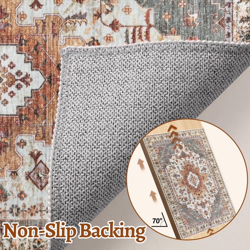 Tangsoo 2x6 Washable Runner Rug for Hallways, Non Slip Vintage Rugs, Soft Low Pile Long Rug, Print Distressed Turmeric Carpet Runners for Kitchen Bedroom Entryway Bathroom Living Room - Image 4