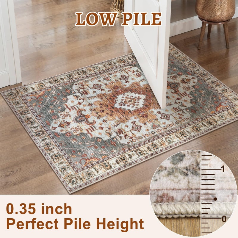 Tangsoo 2x6 Washable Runner Rug for Hallways, Non Slip Vintage Rugs, Soft Low Pile Long Rug, Print Distressed Turmeric Carpet Runners for Kitchen Bedroom Entryway Bathroom Living Room - Image 3
