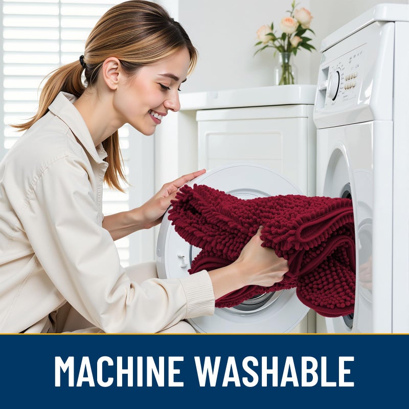 Smiry Dog Door Mat for Muddy Paws 30x20, Absorbs Moisture and Dirt Doormat, Non-Slip Washable Quick Dry Chenille Front Door Mat Indoor Entrance, Entryway Carpet for Inside Floor, Burgundy - Image 5