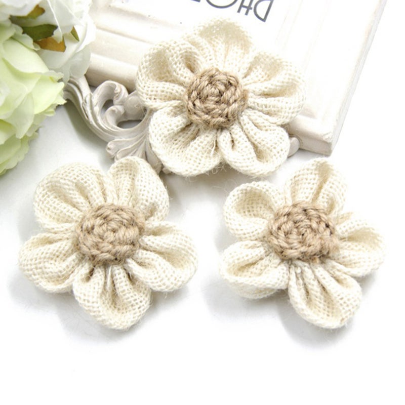 10pcs Burlap Lace Flowers Jute Rose for DIY Craft Making Wedding Party Decorations (B) - Image 2