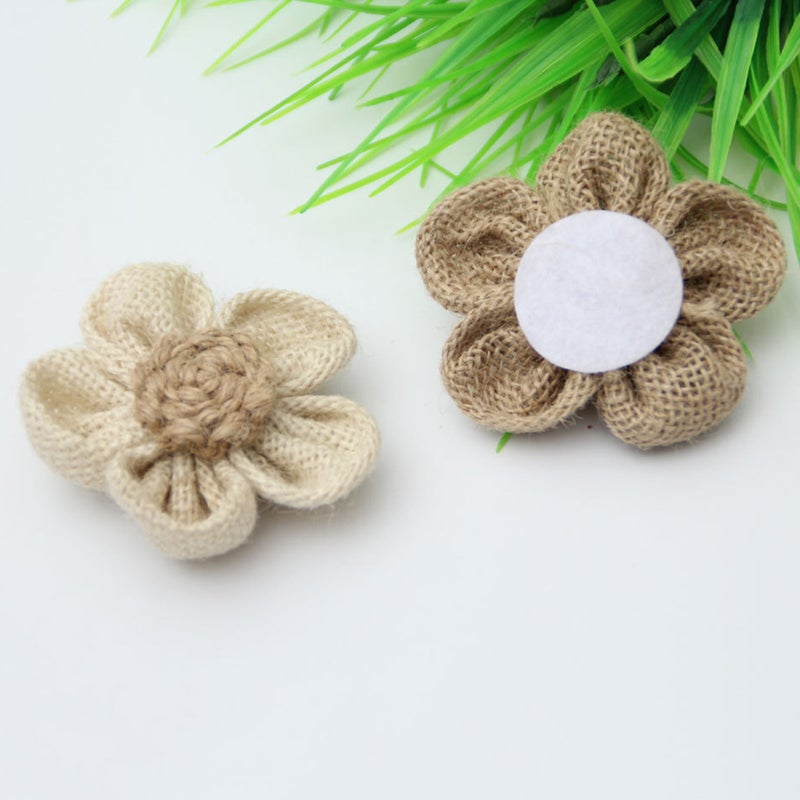 10pcs Burlap Lace Flowers Jute Rose for DIY Craft Making Wedding Party Decorations (B) - Image 5