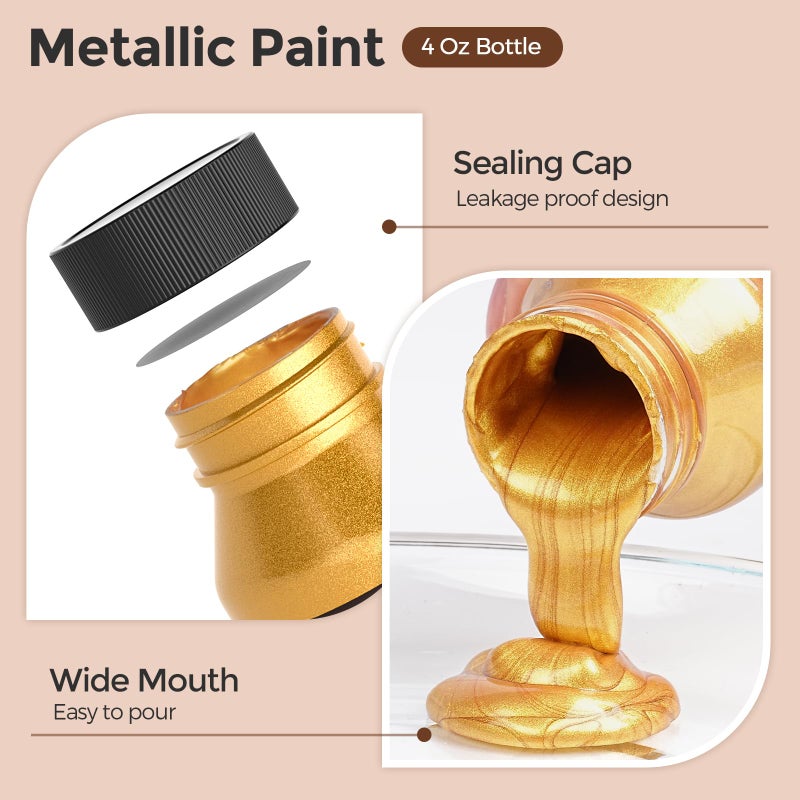 Nicpro Metallic Gold Acrylic Paint, 4oz/120ml Gold Leaf Paint, Non Toxic, Non Fading Craft Paints for Metal, Wood, Clay, Fabric, Canvas, Furniture, Handcrafts, Art Supplies - Image 3