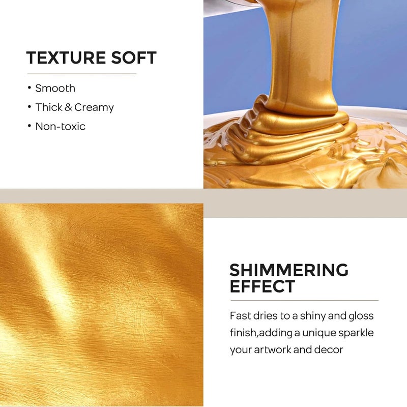 Nicpro Metallic Gold Acrylic Paint, 4oz/120ml Gold Leaf Paint, Non Toxic, Non Fading Craft Paints for Metal, Wood, Clay, Fabric, Canvas, Furniture, Handcrafts, Art Supplies - Image 2