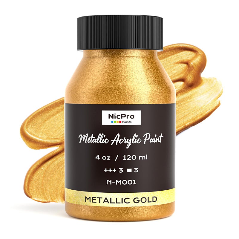 Nicpro Metallic Gold Acrylic Paint, 4oz/120ml Gold Leaf Paint, Non Toxic, Non Fading Craft Paints for Metal, Wood, Clay, Fabric, Canvas, Furniture, Handcrafts, Art Supplies - Image 1