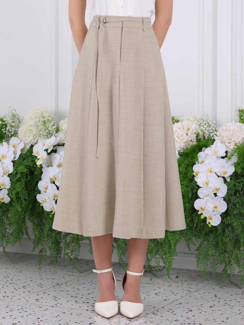 Hobemty Women's A-Line Skirt with Pockets Elastic High Waist Maxi Skirt Medium Beige - Image 4