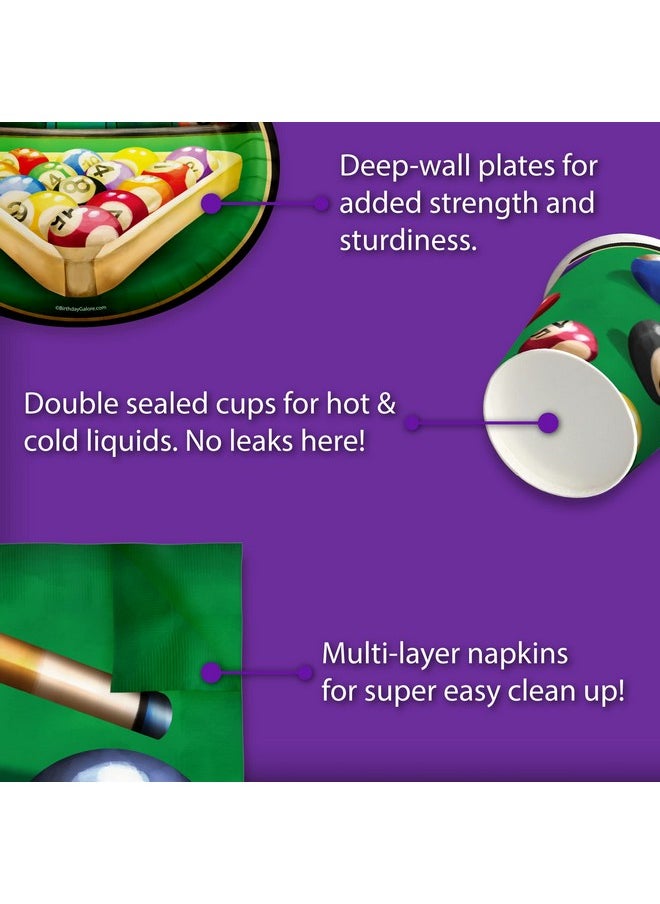 Birthday Galore Billiards Party Supplies - Pool Table Plates and Napkins - Adult Birthday Supplies - Father's Day Tableware Set Includes Plates Napkins Cups - Kit for 16  - Image 5