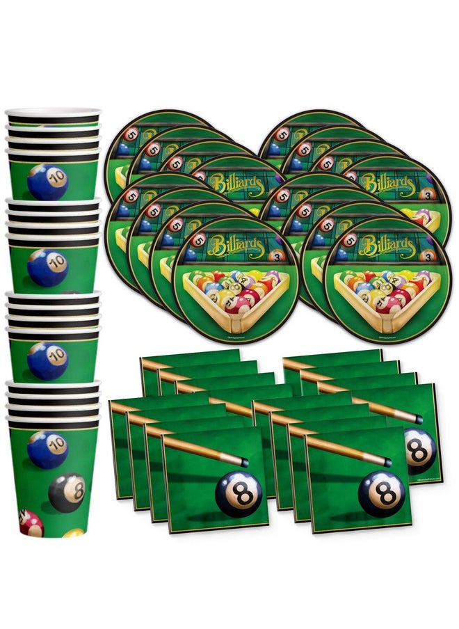 Birthday Galore Billiards Party Supplies - Pool Table Plates and Napkins - Adult Birthday Supplies - Father's Day Tableware Set Includes Plates Napkins Cups - Kit for 16  - Image 1