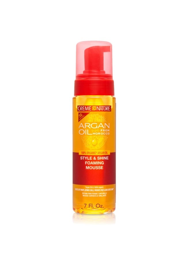 Creme of Nature Style & Shine Foaming Mousse, Defines Curls & Controls Frizz, Moisturizes Hair with Argan Oil from Morocco, Gift for Her, 7 fl oz - Image 1