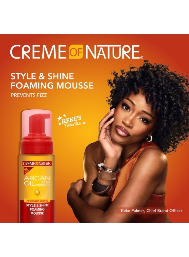 Creme of Nature Style & Shine Foaming Mousse, Defines Curls & Controls Frizz, Moisturizes Hair with Argan Oil from Morocco, Gift for Her, 7 fl oz - Image 2