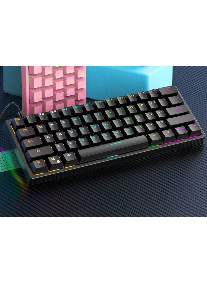 لوحة مفاتيح ألعاب ميكانيكية RGB، 61 مفتاح USB لوحة مفاتيح مريحة مع 9 ألوان خلفية RGB قابلة للتعديل متوافقة مع جميع أجهزة الكمبيوتر، الكمبيوتر المحمول، تقنية مضادة للتداخل في الألعاب - Image 4