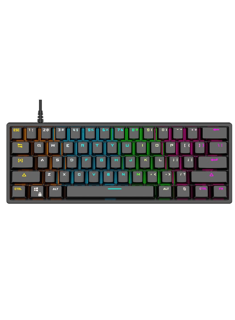 لوحة مفاتيح ألعاب ميكانيكية RGB، 61 مفتاح USB لوحة مفاتيح مريحة مع 9 ألوان خلفية RGB قابلة للتعديل متوافقة مع جميع أجهزة الكمبيوتر، الكمبيوتر المحمول، تقنية مضادة للتداخل في الألعاب - Image 1