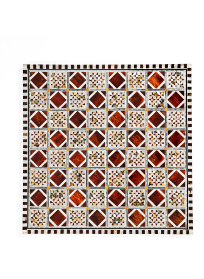 Handmade Full Wooden Chess Set with Hand-Carved Pieces Inlaid with Natural & Australian Shell, Brown & Multicolor - Size 40x40 cm - Image 4