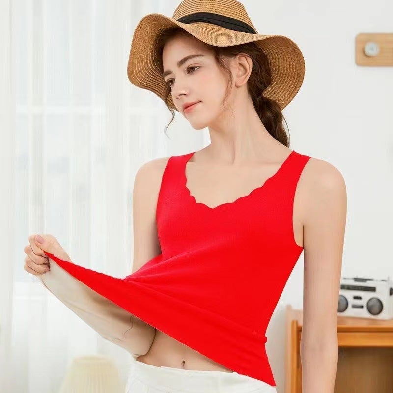 Autumn and winter new ladies de velvet thermal vest seamless lace heating padded autumn underwear one-piece womens wholesale Red
