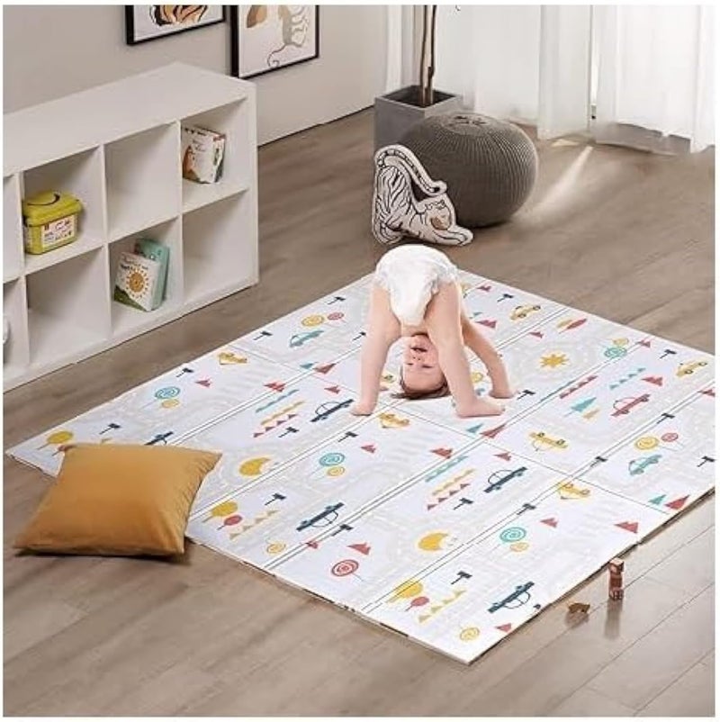 Foldable Baby Play Mat with Travel Bag - Waterproof Non-Slip Crawling Mat for Toddlers & Infants (200 x 180 x 1.5 CM) - Car/Deer & Hedgehog Design - Image 1
