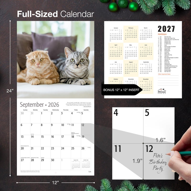 MICASA PRESS Cats 2026 Wall Calendar 12 Month | 12" x 24" Open | Thick & Sturdy Paper | Holiday Gift | Cute Kitten Cat Calendar 2026 - Image 5