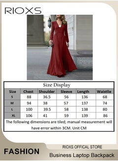 RIOXS Women's Elegant High Waist Maxi Dress, V-neck Long-sleeved Dress, Ruched Wrap Long Dress with Back Zipper and Belt, Stylish Exquisite Evening Prom Dress, Perfect for Both Casual and Formal Occasions  - Image 4