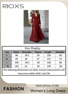 RIOXS Women's Elegant High Waist Maxi Dress, V-neck Long-sleeved Dress, Ruched Wrap Long Dress with Back Zipper and Belt, Stylish Exquisite Evening Prom Dress, Perfect for Both Casual and Formal Occasions  - Image 4