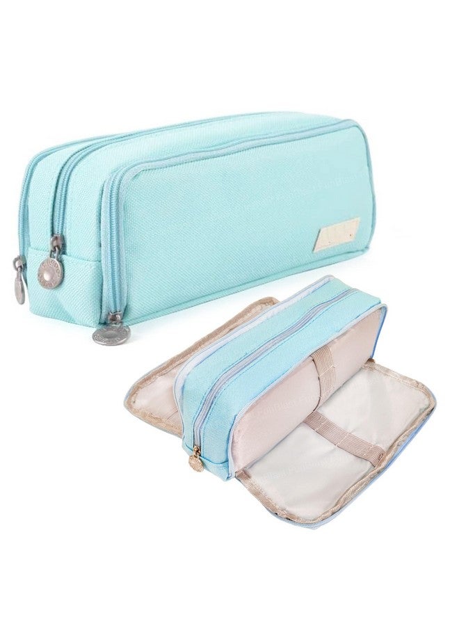 فنبلاست صندوق أقلام رصاص كبير السعة من فن بلاست للبنات والأولاد، 3 جيوب من القماش للأقلام والأقلام الرصاص، حقيبة أدوات مكتبية أنيقة لطلاب المدارس والجامعات، هدية عيد ميلاد للأطفال (أزرق سماوي) - Image 1