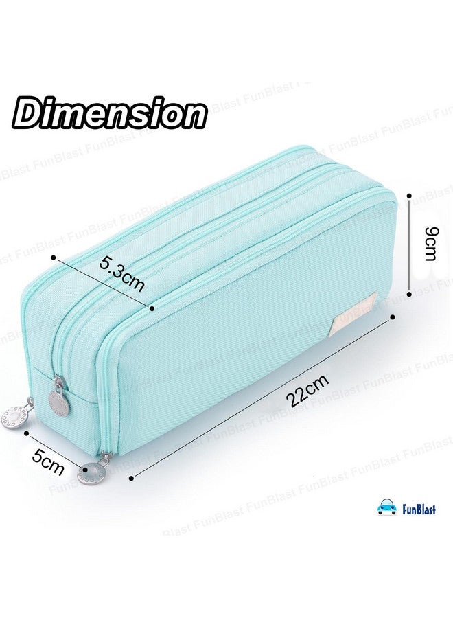 فنبلاست صندوق أقلام رصاص كبير السعة من فن بلاست للبنات والأولاد، 3 جيوب من القماش للأقلام والأقلام الرصاص، حقيبة أدوات مكتبية أنيقة لطلاب المدارس والجامعات، هدية عيد ميلاد للأطفال (أزرق سماوي) - Image 2