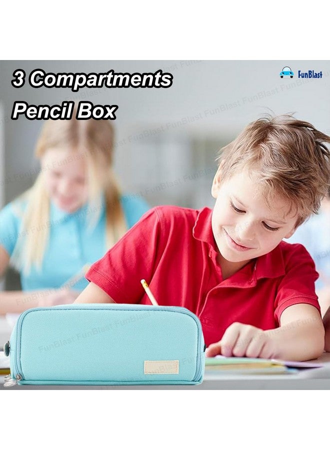 فنبلاست صندوق أقلام رصاص كبير السعة من فن بلاست للبنات والأولاد، 3 جيوب من القماش للأقلام والأقلام الرصاص، حقيبة أدوات مكتبية أنيقة لطلاب المدارس والجامعات، هدية عيد ميلاد للأطفال (أزرق سماوي) - Image 5