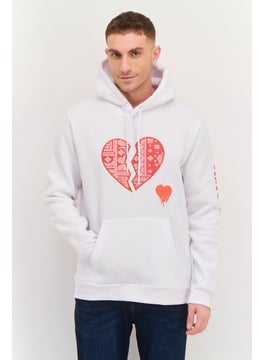 Men Hooded Graphic Long Sleeves Sweatshirt, White