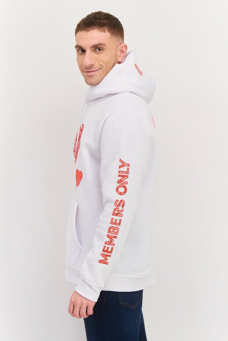 MEMBERS ONLY سويت شيرت رجالي بغطاء رأس بأكمام طويلة مزخرف، أبيض - Image 2