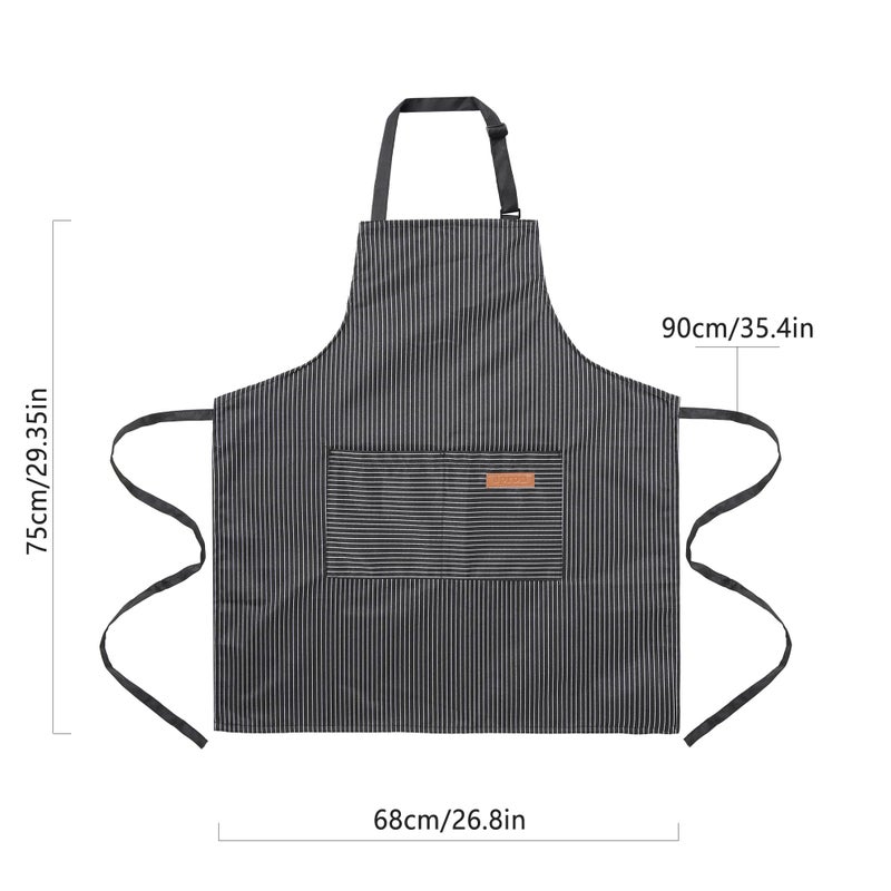 ARBINSON 2 Pack Cooking Aprons Adjustable Bib Apron for Women with 2 Pockets, Kitchen Restaurant Men Chefs Aprons (Beige/Black Stripes) - Image 2
