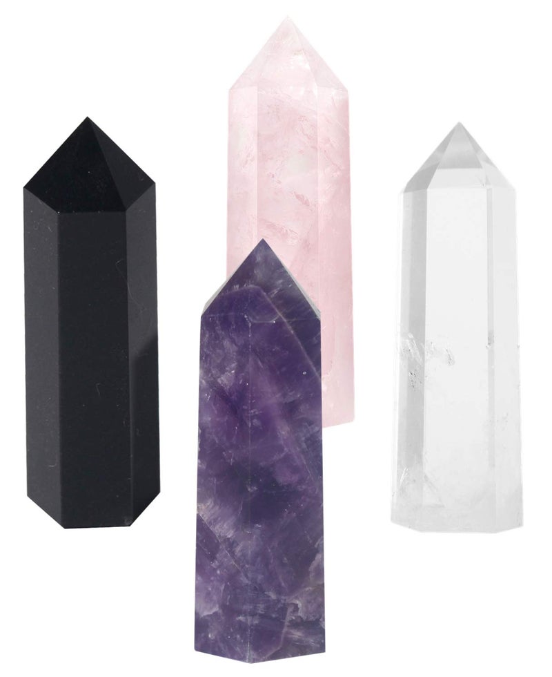 Luckeeper 3 Crystal Wands6 Faceted Reiki Amethyst Crystal Rose QuartzClear Quartz and Black Obsidian Crystal Quarz Points for Meditation Therapy