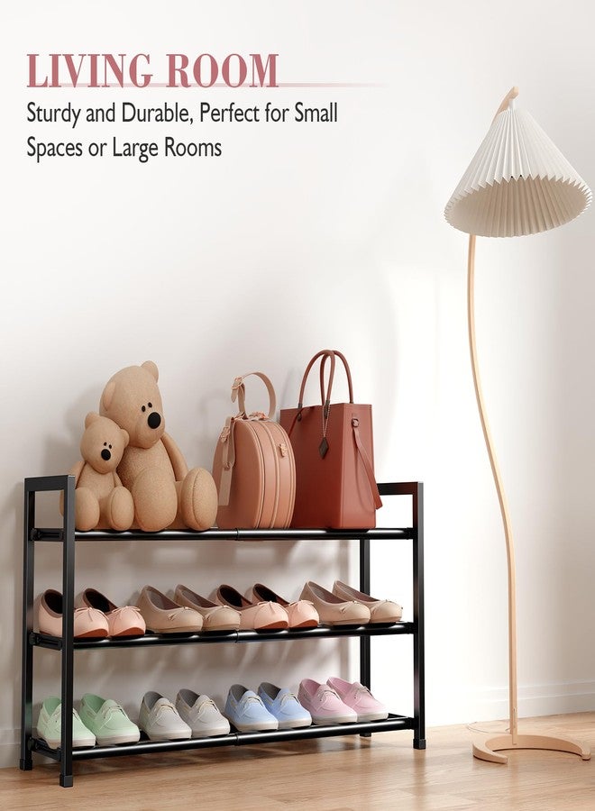Bumusty 3-Tier Expandable Shoe Rack for Closet, 18“-33” Adjustable Shoe Rack for Small Space, Small Shoe Organizer for Front Door, Sturdy Metal, Black - Image 4