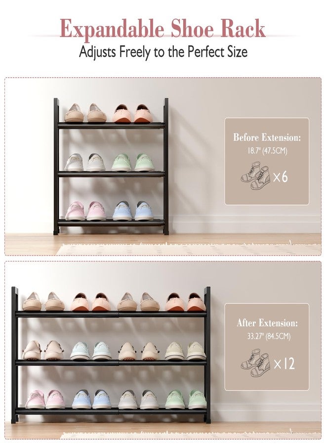 Bumusty 3-Tier Expandable Shoe Rack for Closet, 18“-33” Adjustable Shoe Rack for Small Space, Small Shoe Organizer for Front Door, Sturdy Metal, Black - Image 5
