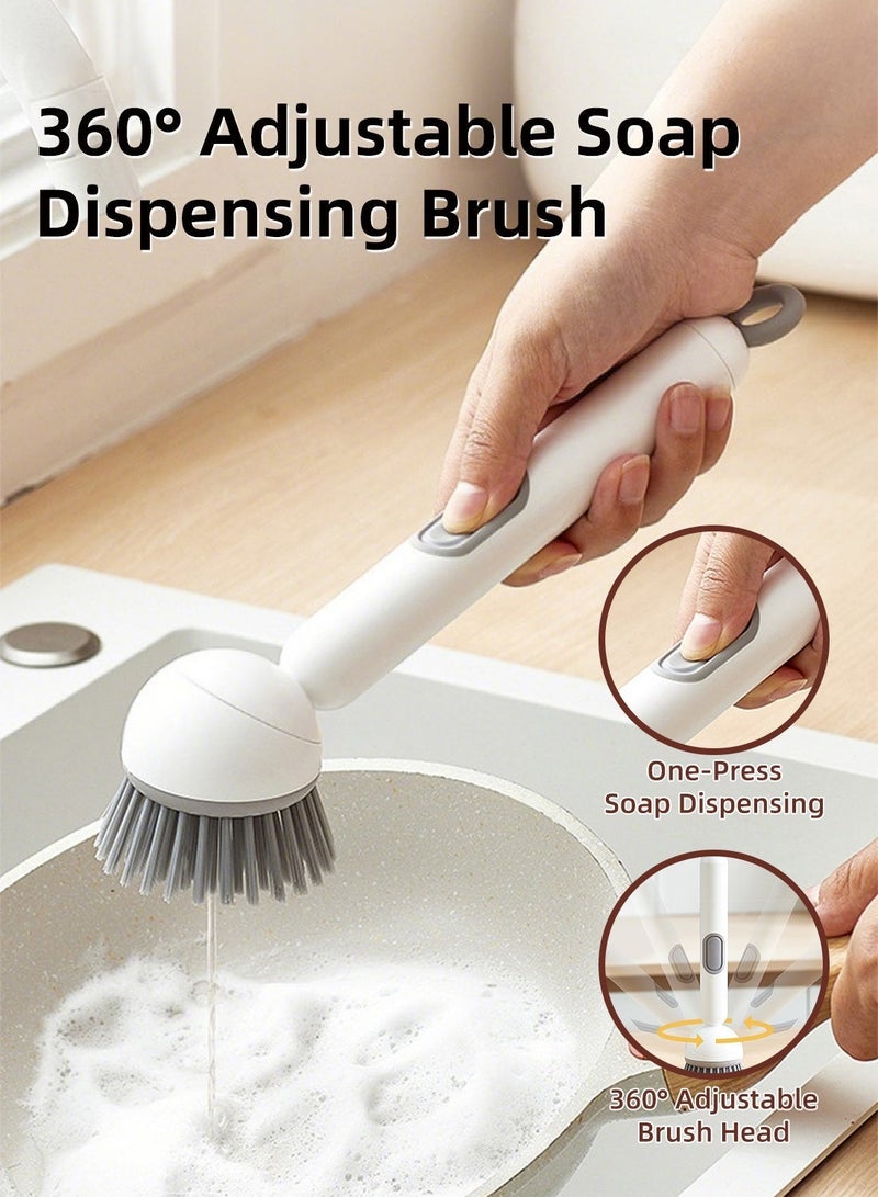 360° Rotating Soap Dispensing Brush, One-Press Dish Scrubber with Firm Bristles, Long Handle Kitchen Cleaning Brush for Pots, Pans & Sinks - Image 1