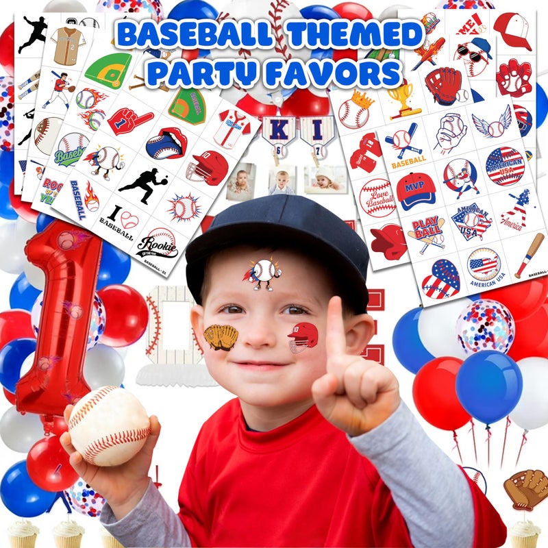 91TATTOOS 96 PCS Baseball Sports Pre-Cut Temporary Tattoos for Kids | Super Cute Baseball Themed Birthday Party Favors, Supplies, Decorations, Fake Tattoo Stickers (multiple) - Image 2