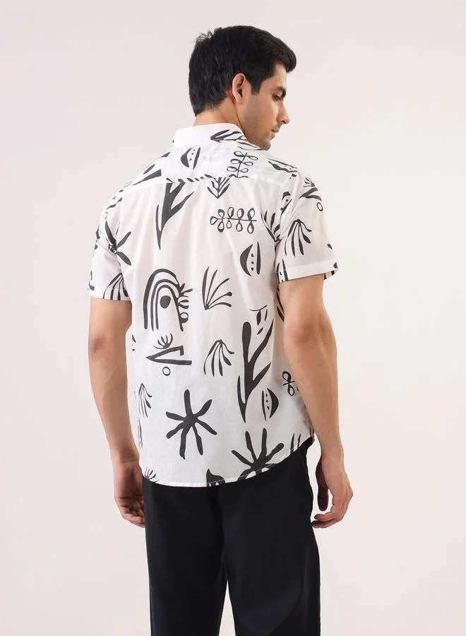 ترولوم قميص قطن مطبوع بقصة عادية للرجال