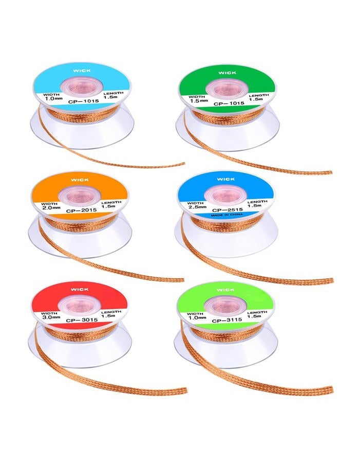 Hotop 6 Pieces Solder Wicks No-Clean Solder Braided Wicks Desoldering Wicks, 1.5 meter Length (Multi-color,0.04 Inch, 0.06 Inch, 0.08 Inch, 0.1 Inch, 0.12 Inch, 0.14 Inch) - Image 1