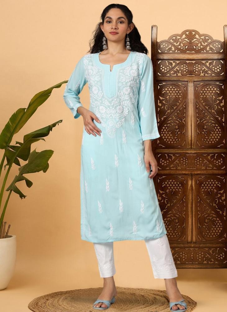 Alaya Women Hand Embroidered Chikankari Rayon Kurta-AL3451  - Image 1