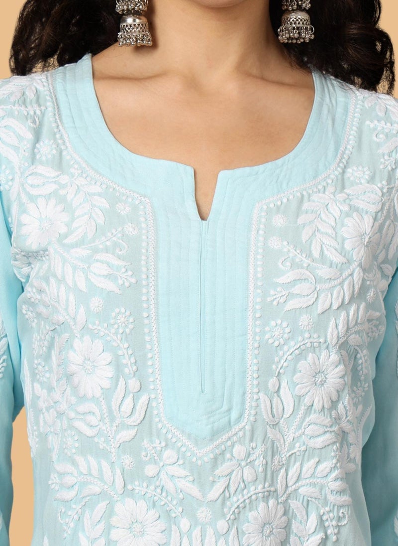 Alaya Women Hand Embroidered Chikankari Rayon Kurta-AL3451  - Image 5
