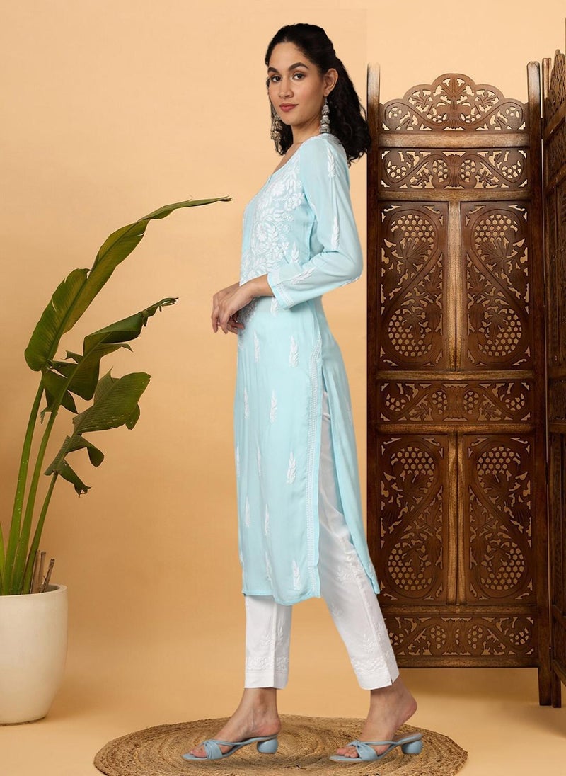 Alaya Women Hand Embroidered Chikankari Rayon Kurta-AL3451  - Image 4
