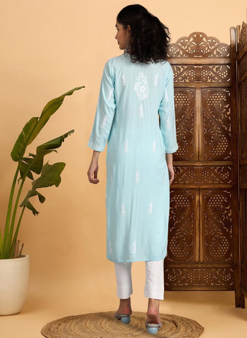 Alaya Women Hand Embroidered Chikankari Rayon Kurta-AL3451  - Image 2