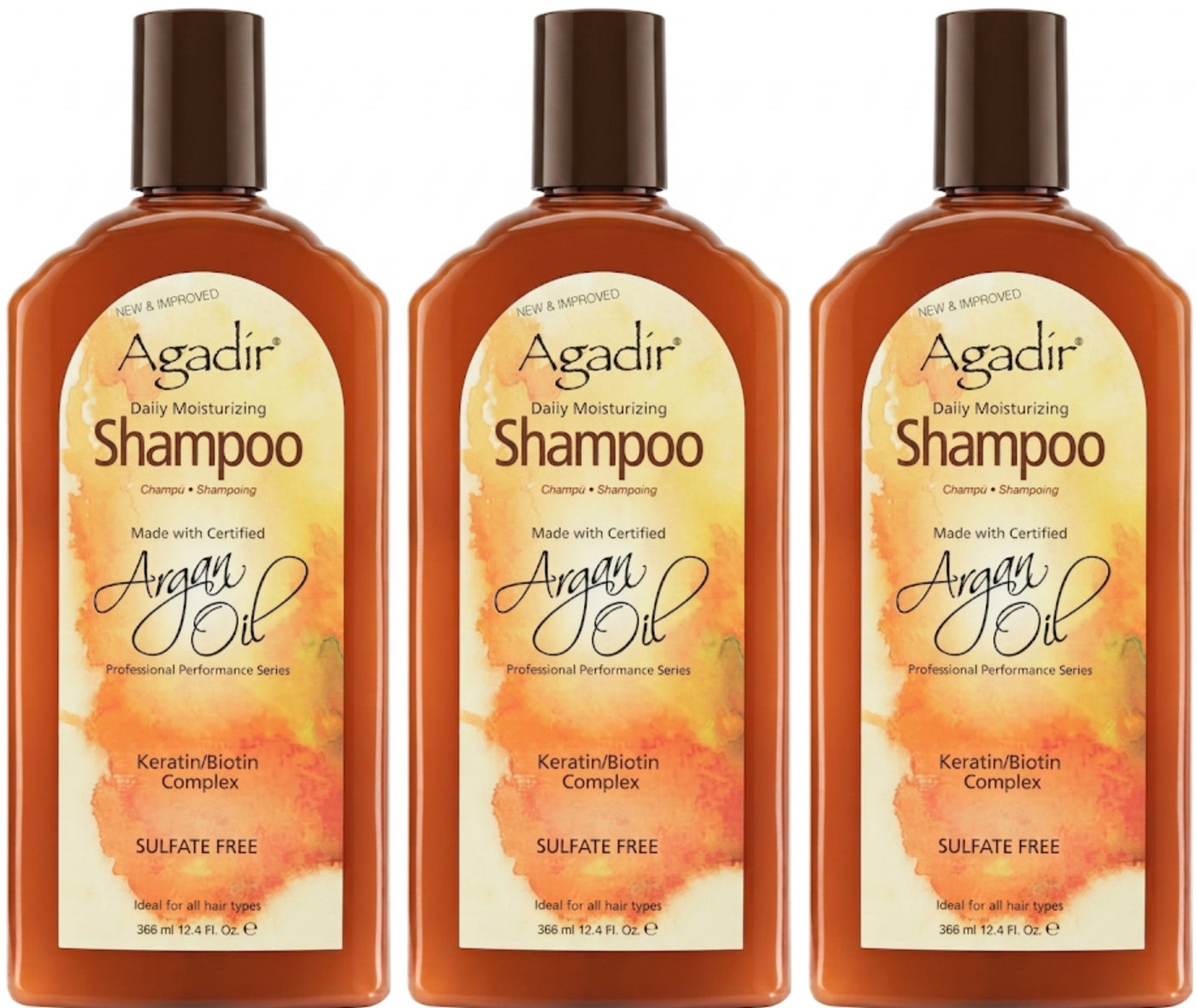 Agadir Argan Oil Shampoo Daily Moisturizing And Shine Boost For Dry Damaged Hair Sulfate And Paraben Free Moisturizing 366 ML 3 Pcs