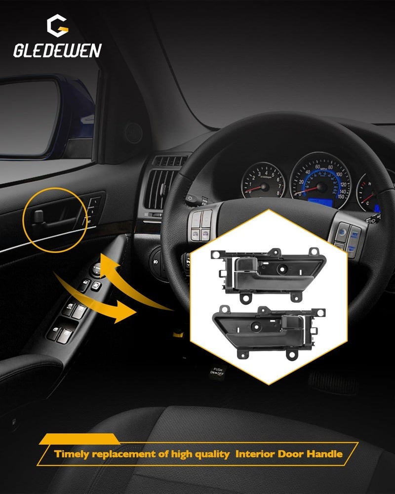 Gledewen Interior Door Handle Set (4PCS), Compatible with 2007-2012 Hyundai Veracruz | Textured Black Front or Rear Left Driver & Right Passenger | Replace# 82610-3J000WS, 82620-3J000WS Inner Handle - Image 4