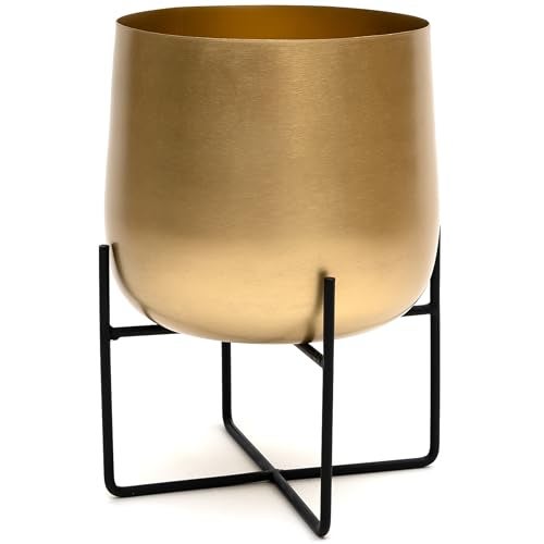 Olly & Rose Olly Rose 85 Inch Gold Metal Plant Stand with Pot Indoor Planter Large Flower Pot - Image 1