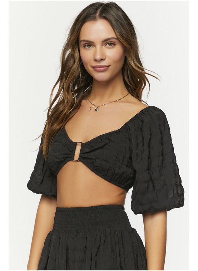 FOREVER 21 Woven Top Blouse Sslv Cropped  - Image 1