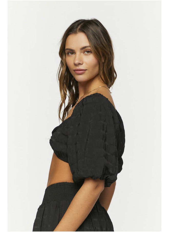 FOREVER 21 Woven Top Blouse Sslv Cropped  - Image 2