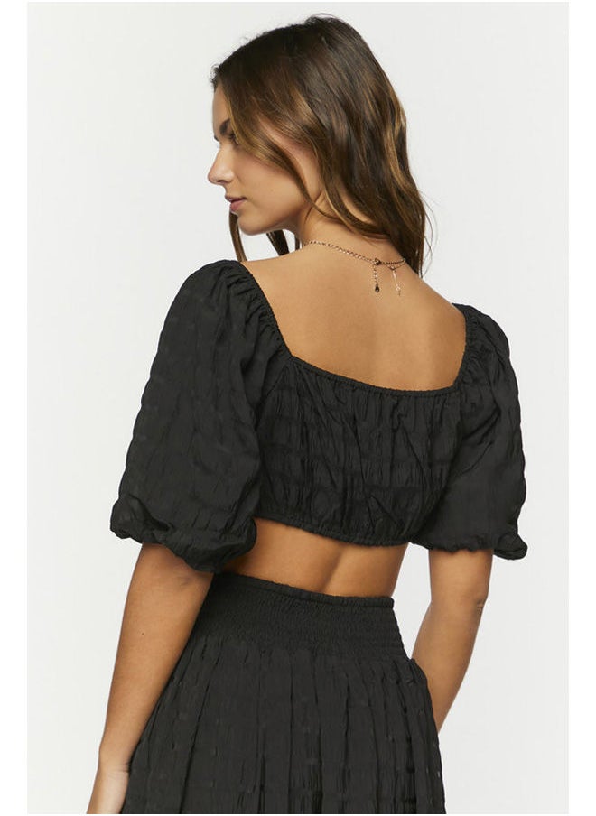 FOREVER 21 Woven Top Blouse Sslv Cropped  - Image 3