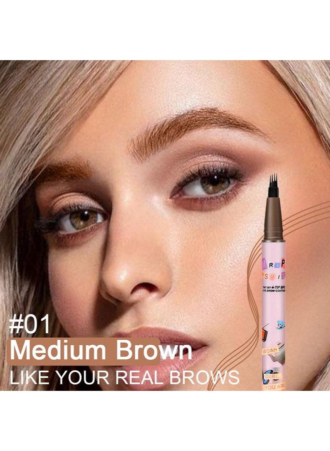 evpct Suake 2Pcs Medium Dark Brown Microblading Eyebrow Contouring Pen Brow Pencil With Hair Like Strokes, 4 Tipped Precise Brow Pencil With Brush Micro-Fork Tips Applicator, Natural Looking Brows - Image 2