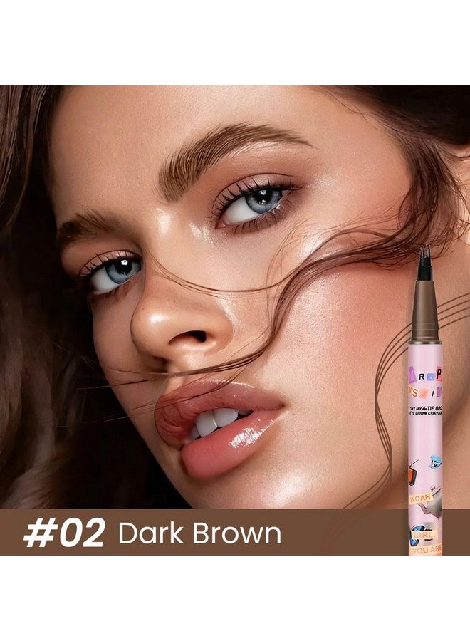 evpct Suake 2Pcs Medium Dark Brown Microblading Eyebrow Contouring Pen Brow Pencil With Hair Like Strokes, 4 Tipped Precise Brow Pencil With Brush Micro-Fork Tips Applicator, Natural Looking Brows - Image 3
