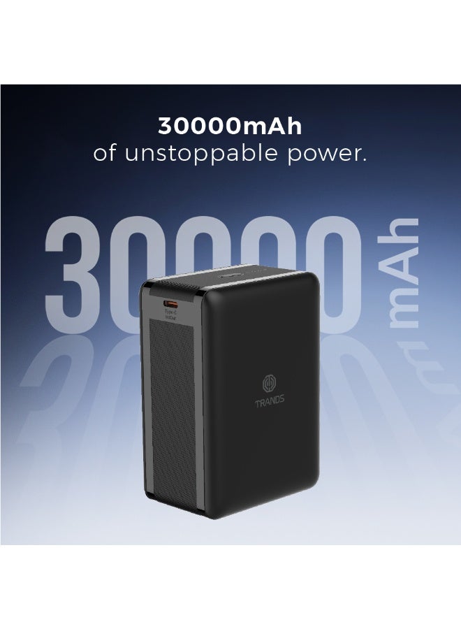 تراندز باور بانك ميني بسعة 30000 مللي أمبير PB917 - شحن سريع بمنفذ USB وType-C، حزمة بطارية محمولة لهواتف آيفون، سامسونج، آيباد وأندرويد - أسود (ضمان لمدة عام) - Image 4
